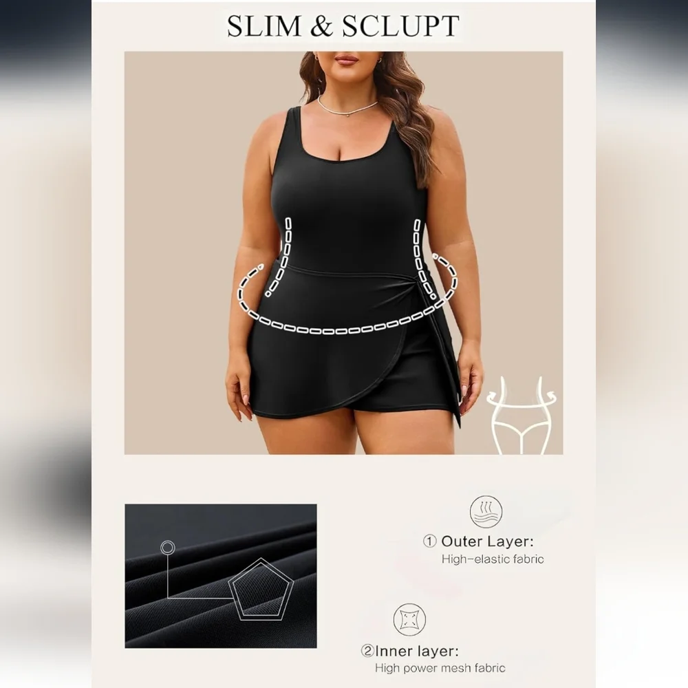 Elegant Black Women's Full Coverage Tummy Control Swimwear - Picture 5 of 8